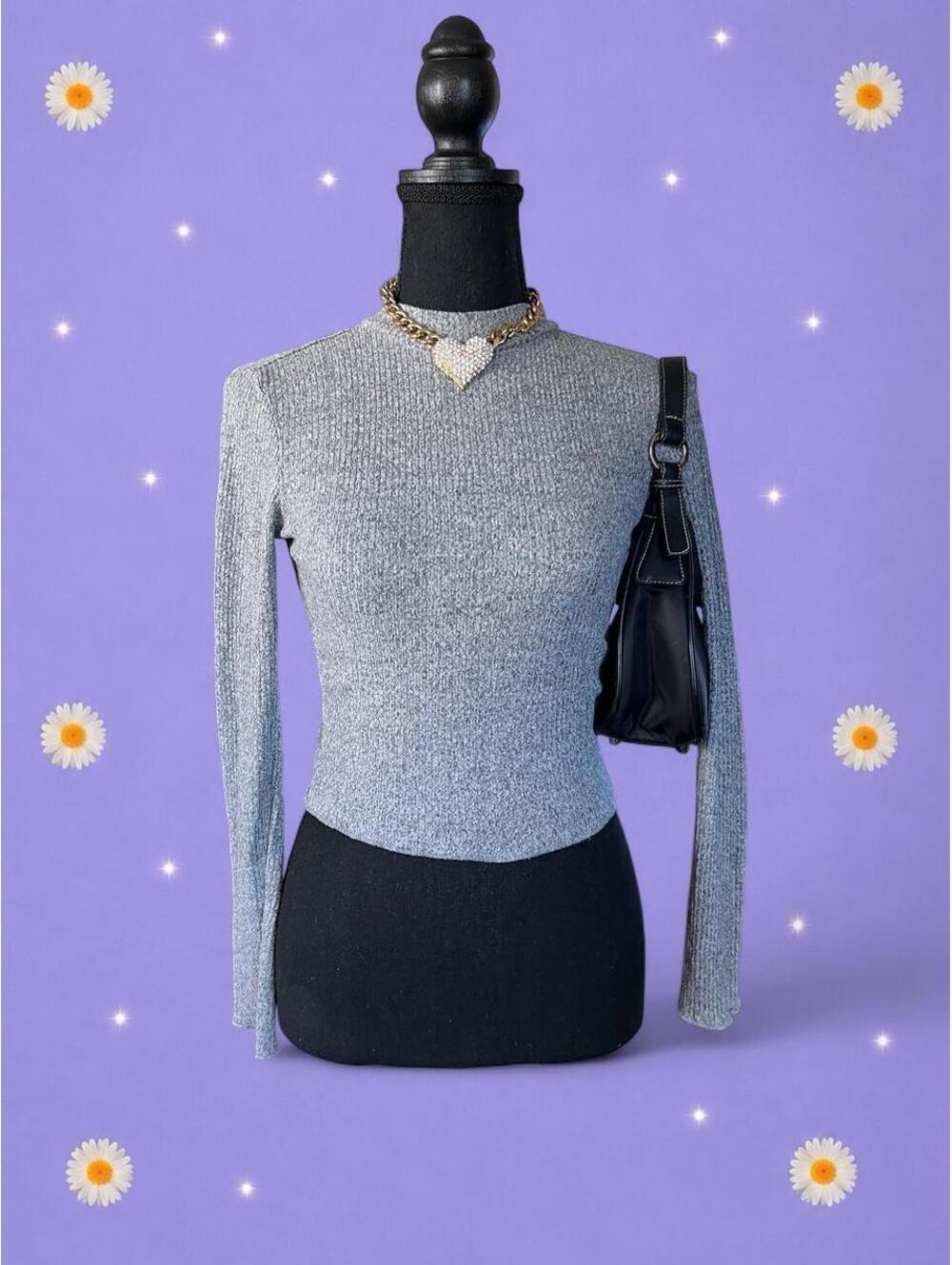 Vintage Y2K Ambiance Ribbed Mock Neck Crop Top Coastal Old Money Size Small 🤍